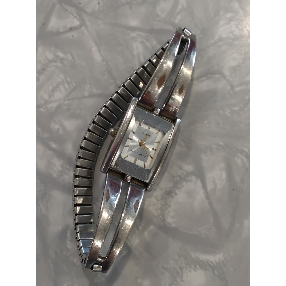 Jaclyn Smith Women's Rectangular Face Quartz Watch Silver Tone Band Adjustable